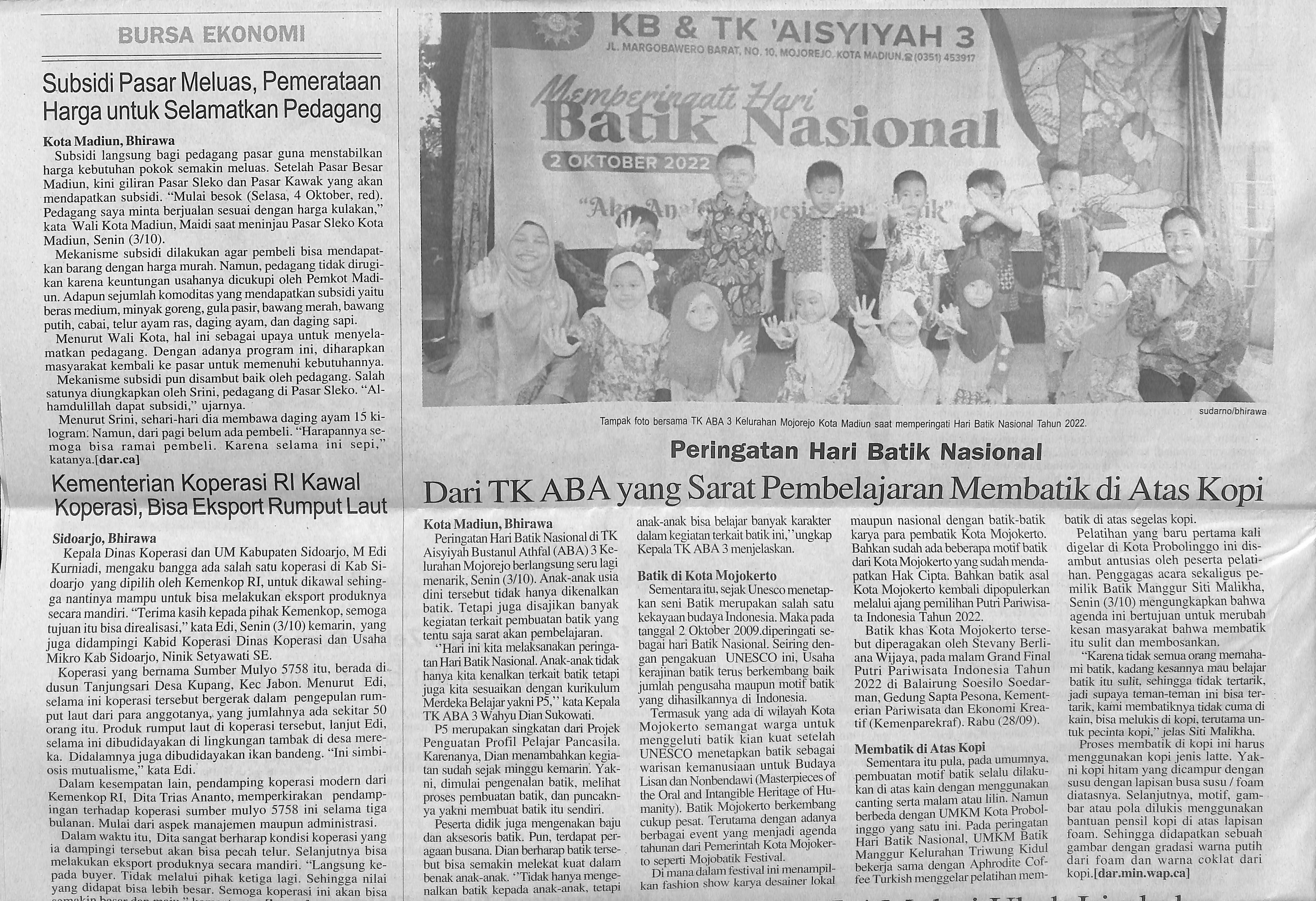 Peringatan Hari Batik Nasional, Dari TK ABA yang Sarat Pembelajaran Membatik