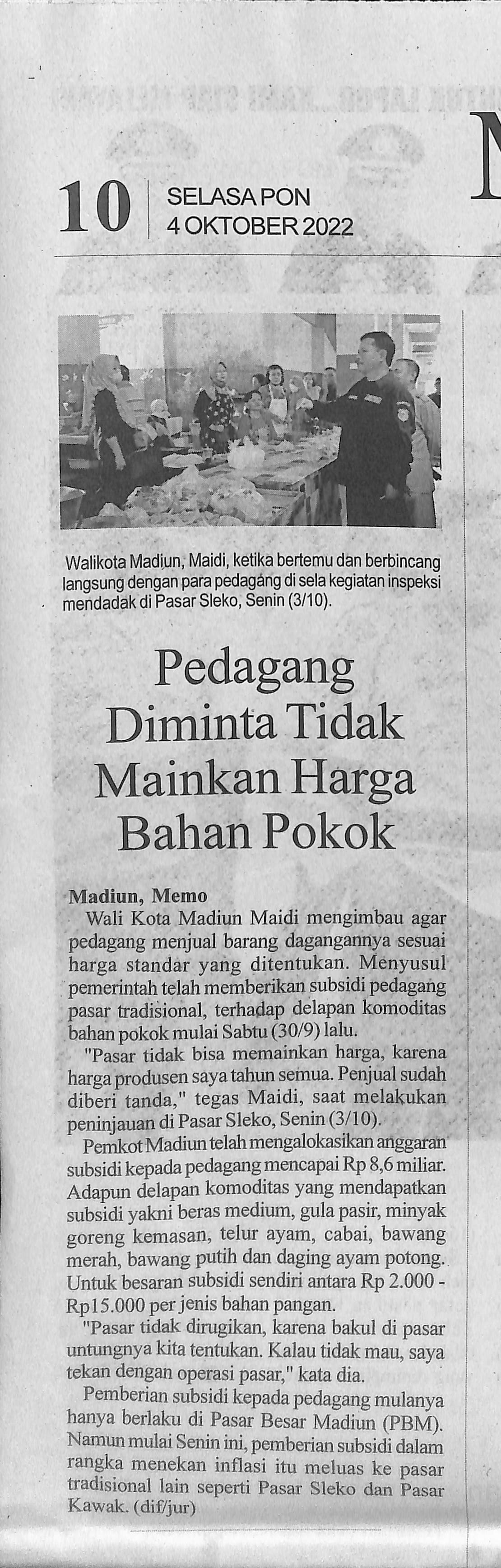 Pedagang Diminta Tidak Mainkan Harga Bahan Pokok