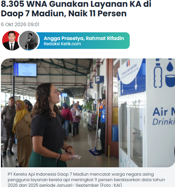 8.305 WNA Gunakan Layanan KA di Daop 7 Madiun, Naik 11 Persen