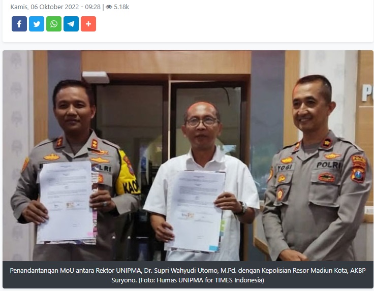 Teken MoU dengan Polres Madiun Kota, Wujud Pelaksanaan Tri Dharma UNIPMA