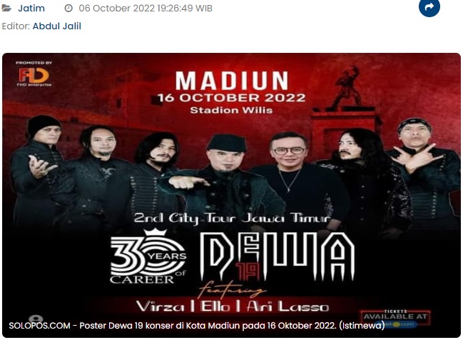 Wali Kota Madiun Batasi Penonton Konser Dewa 19 di Stadion Wilis