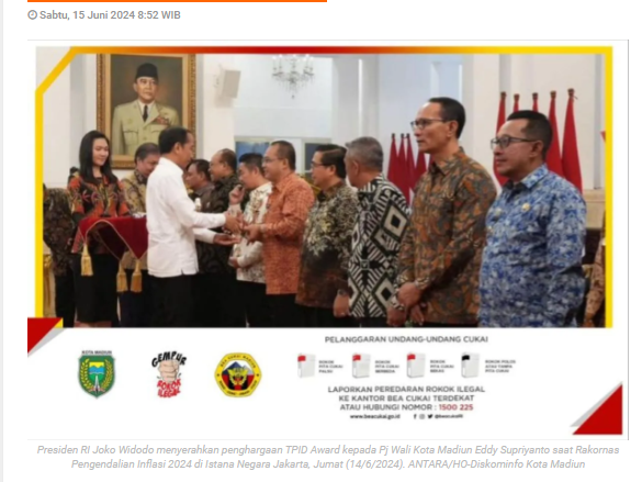 Kota Madiun raih TPID Award sebagai daerah berkinerja terbaik 2024 kawasan Jawa-Bali