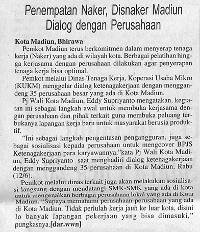 Penempatan Naker, Disnaker Madiun Dialog dengan Perusahaan