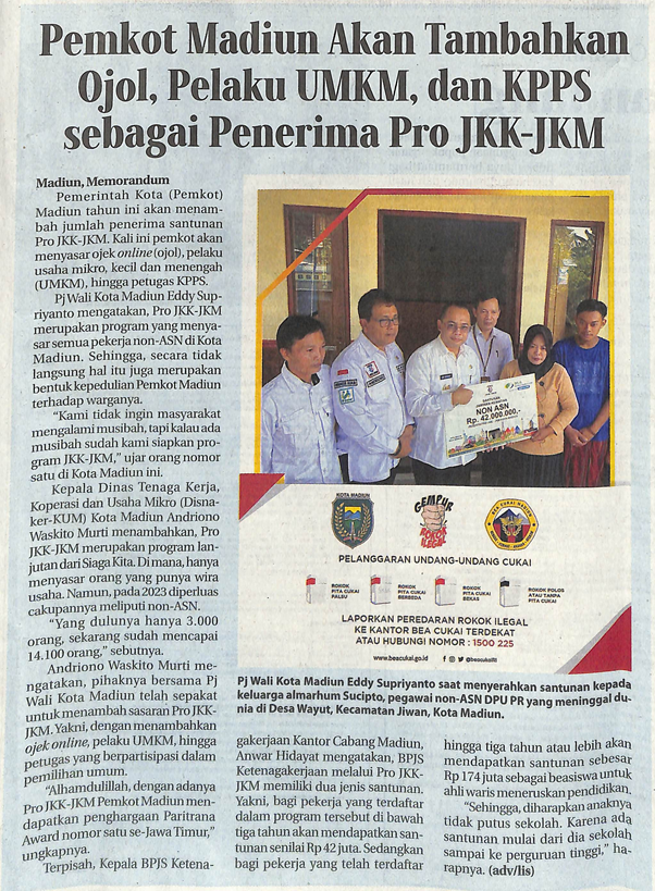 Pemkot Madiun Akan Tambahkan Ojol, Pelaku UMKM, dan KPPS sebagai Penerima Pro JKK-JKM