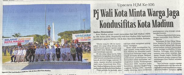 Pj Wali Kota Minta Warga Jaga Kondusifitas Kota Madiun