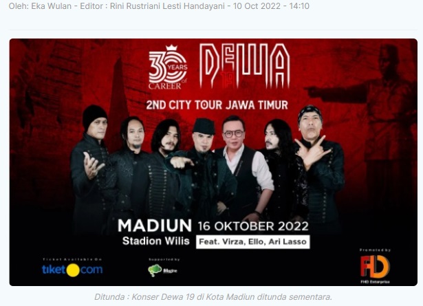 Konser Band Dewa 19 di Kota Madiun Ditunda