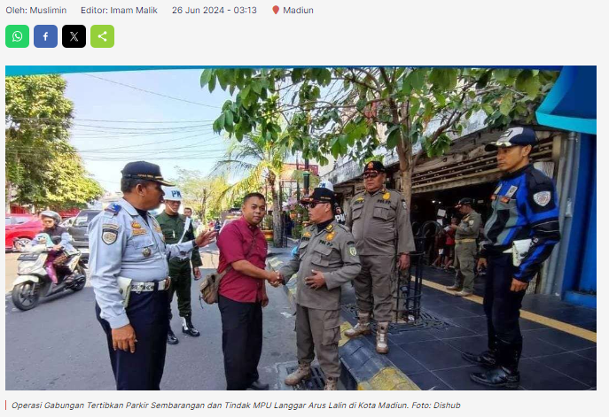Operasi Gabungan Tertibkan Parkir Sembarangan di Kota Madiun
