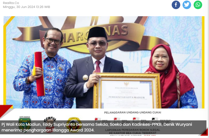 Luar Biasa, Kota Madiun Raih Penghargaan iBangga Award 2024 Terbaik Nasional