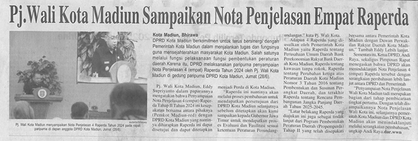 Pj Wali Kota Madiun Sampaikan Nota Penjelasan Empat Raperda