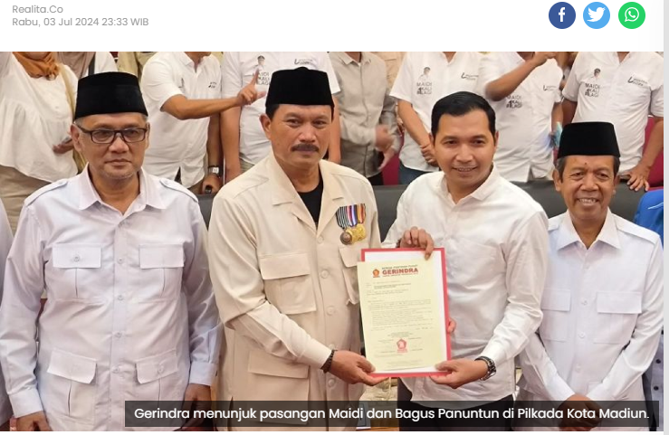 Spesial, Utusan Prabowo Kirim Langsung Rekom untuk Maidi-Bagus Panuntun di Pilkada Kota Madiun