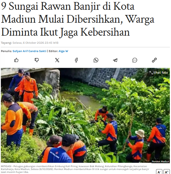 9 Sungai Rawan Banjir di Kota Madiun Mulai Dibersihkan, Warga Diminta Ikut Jaga Kebersihan