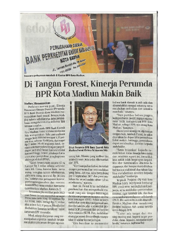 Di Tangan Forest, Kinerja Perumda BPR Kota Madiun Makin Baik