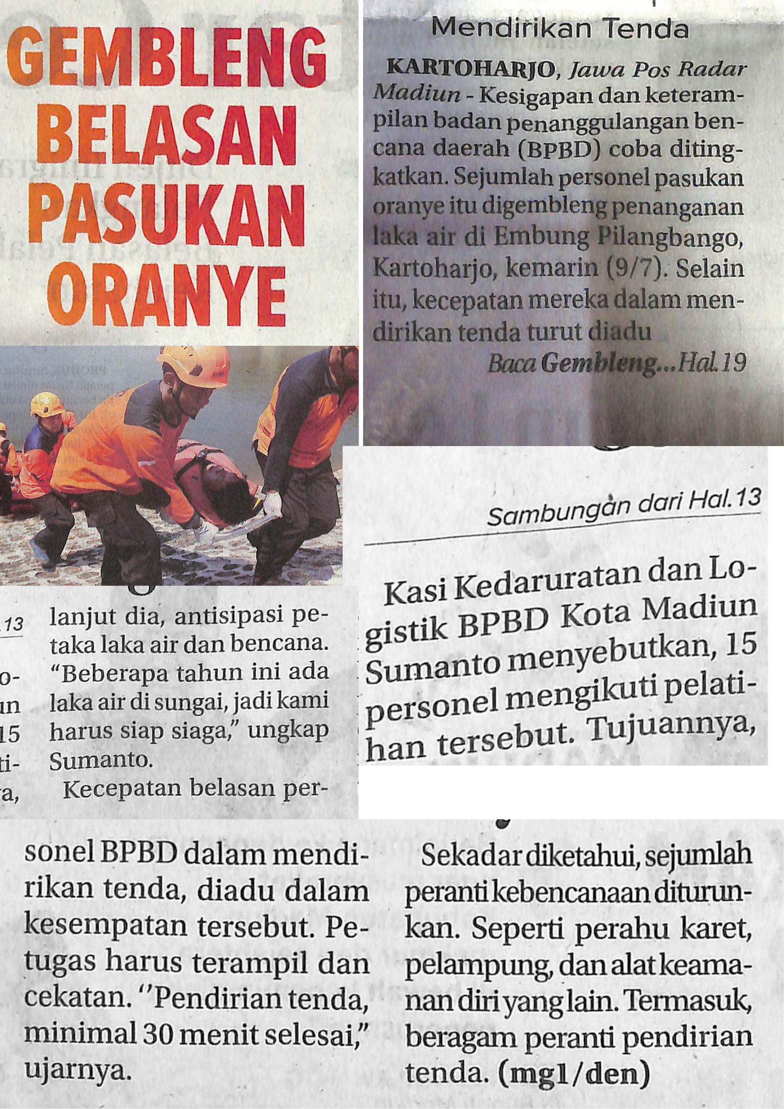 Gembleng Belasan Pasukan Oranye, Dilatih Penanganan Laka Air dan Kecepatan Mendirikan Tenda