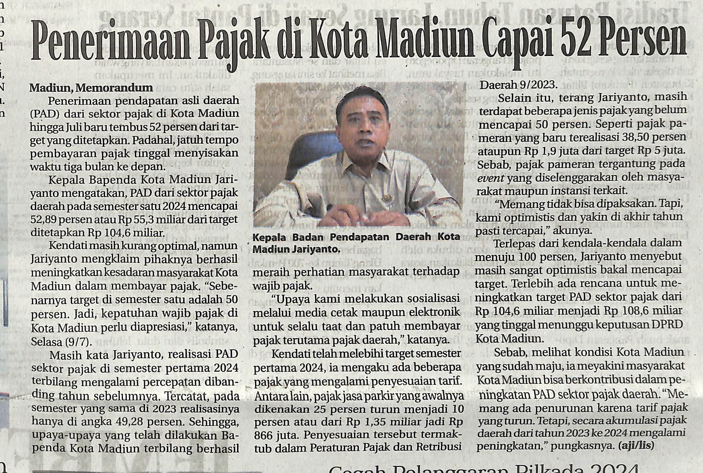 Penerimaan Pajak di Kota Madiun capai 52 persen