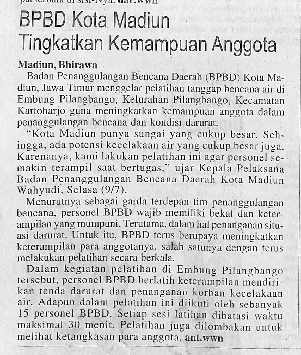 BPBD Kota Madiun Tingkatkan Kemampuan Anggota