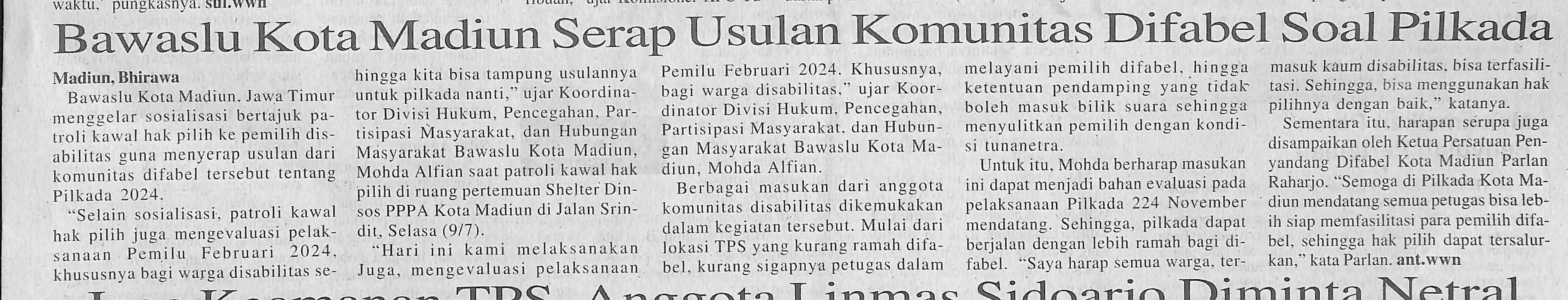 Bawaslu Kota Madiun serap usulan komunitas difabel terkait Pilkada 2024