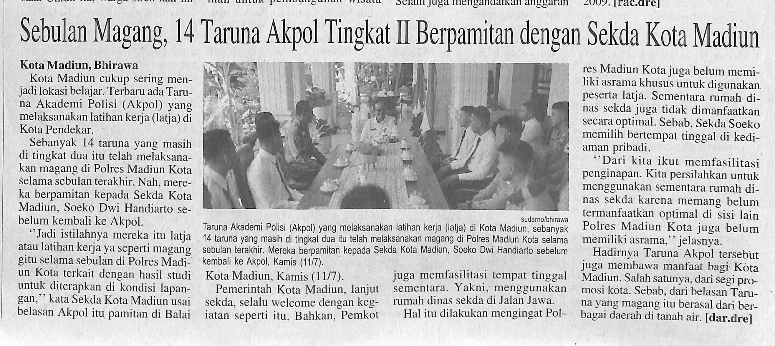 Sebulan Magang, 14 Taruna Akpol Tingat II Berpamitan dengan Sekda Kota Madiun
