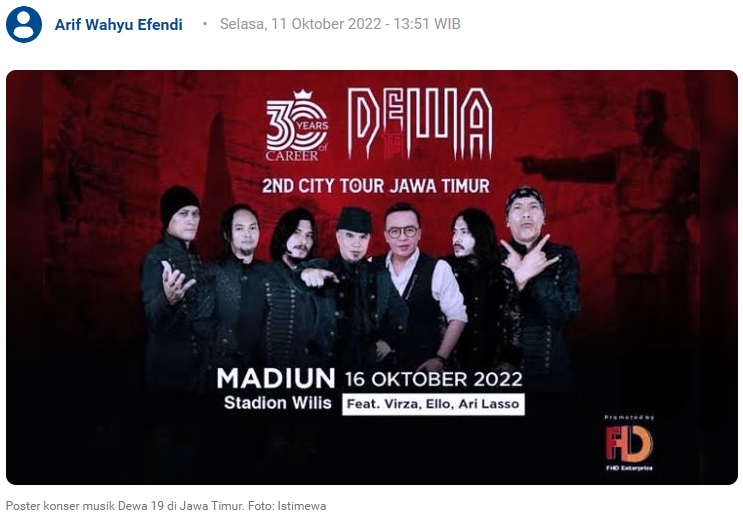 Empati Korban Tragedi Kanjuruhan, Konser 30 Tahun Dewa 19 di Madiun Ditunda