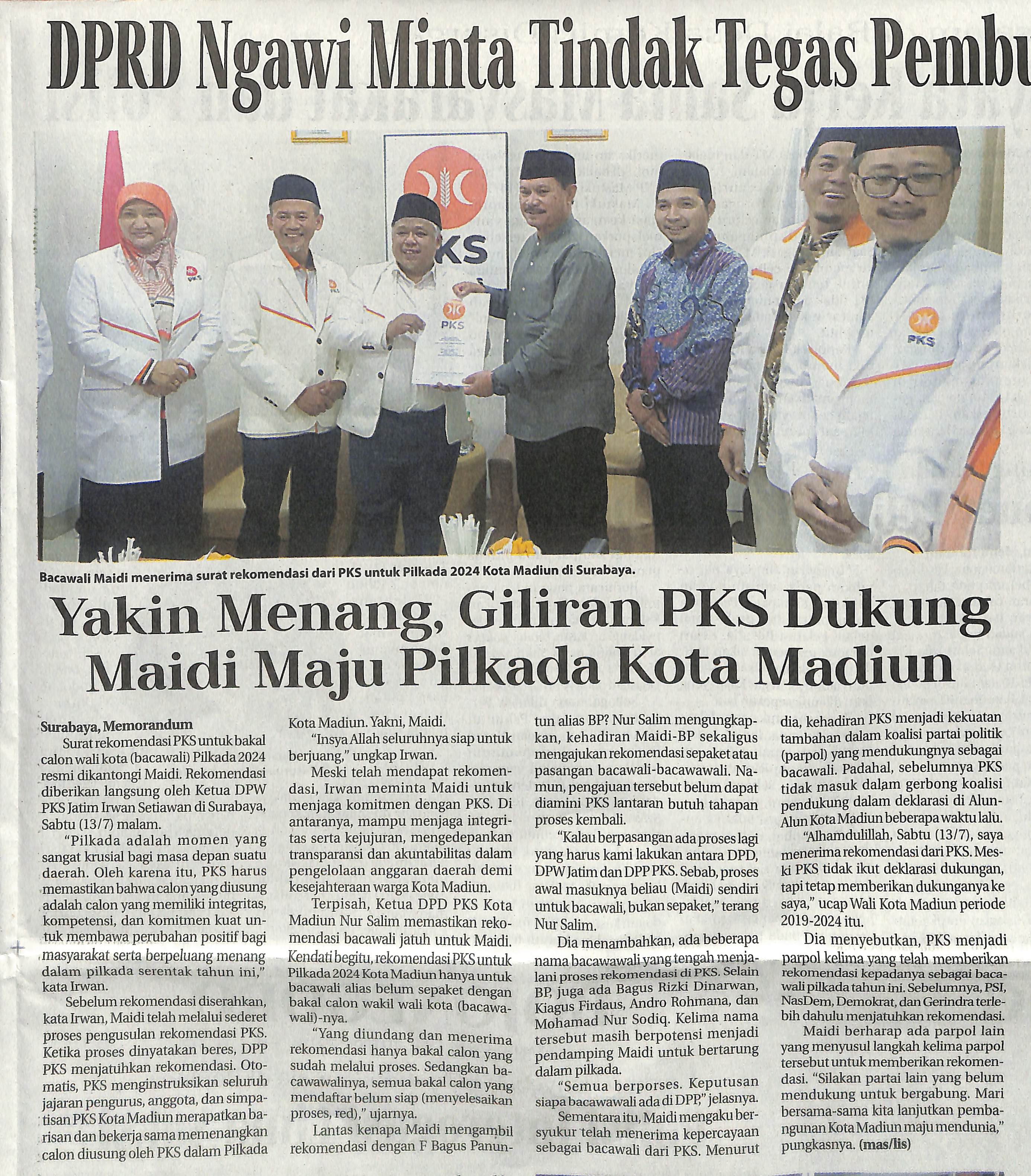 Yakin Menang, Giliran PKS Dukung Maidi Maju Pilkada Kota Madiun