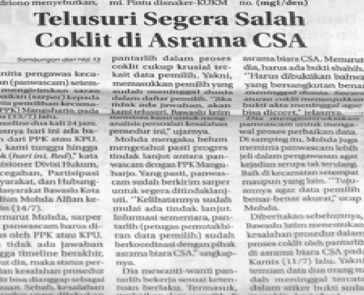 Telusuri Segara Salah Coklit di Asrama CSA