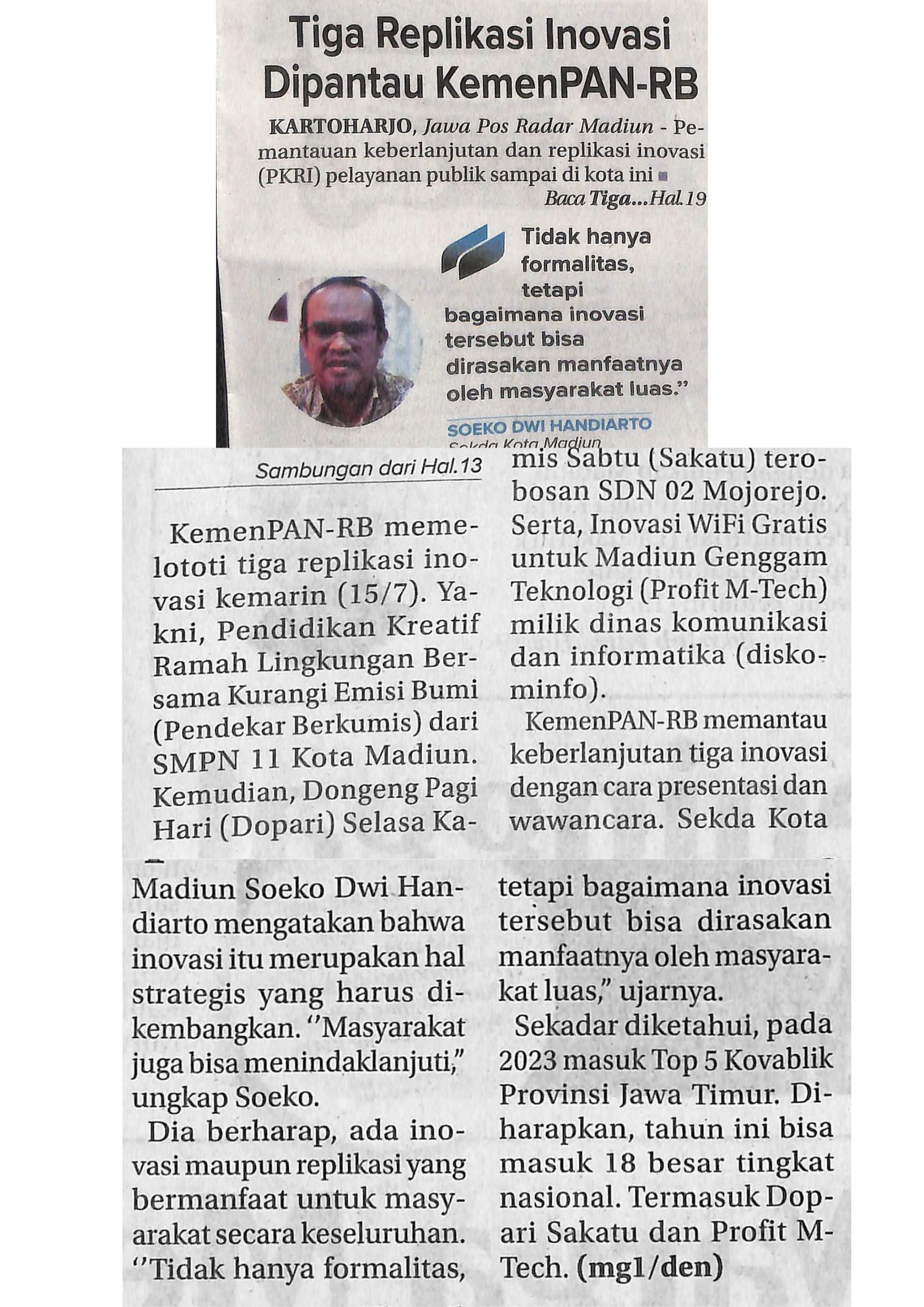 Tiga Replikasi Inovasi Dipantau KemenPAN-RB
