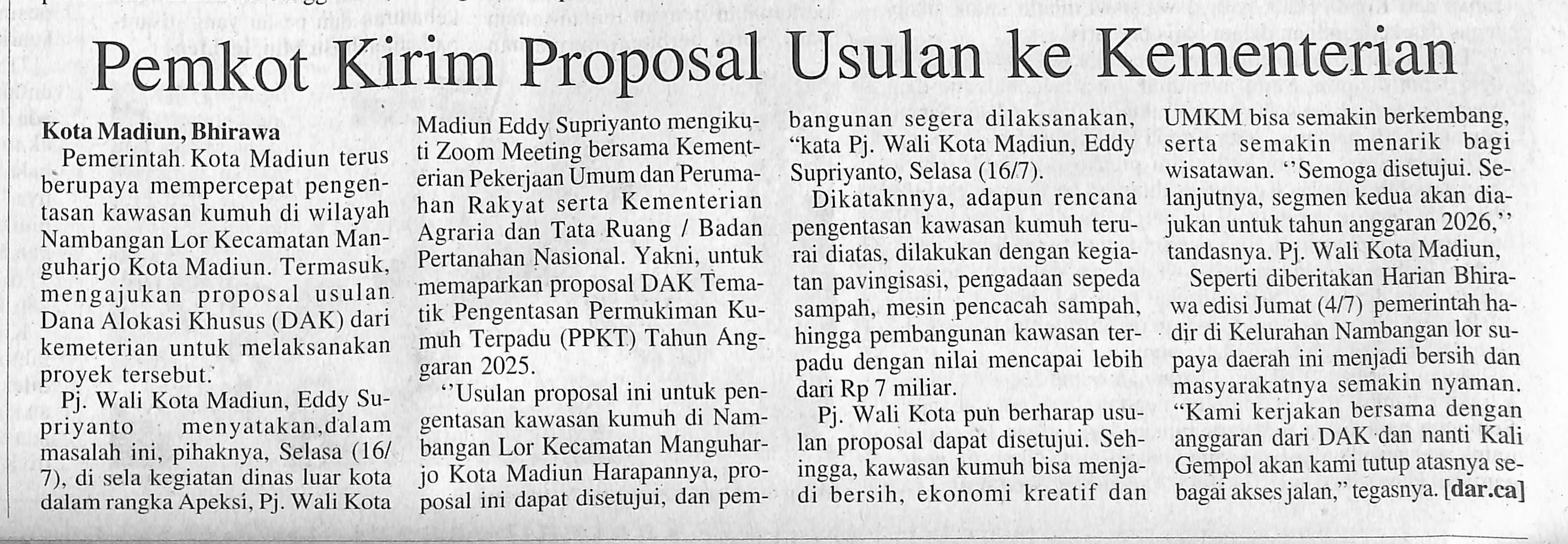 Pemkot Kirim Proposal Usulan ke Kementerian