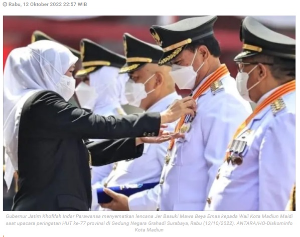 Wali Kota Madiun Maidi terima lencana Jer Basuki Mawa Beya Emas