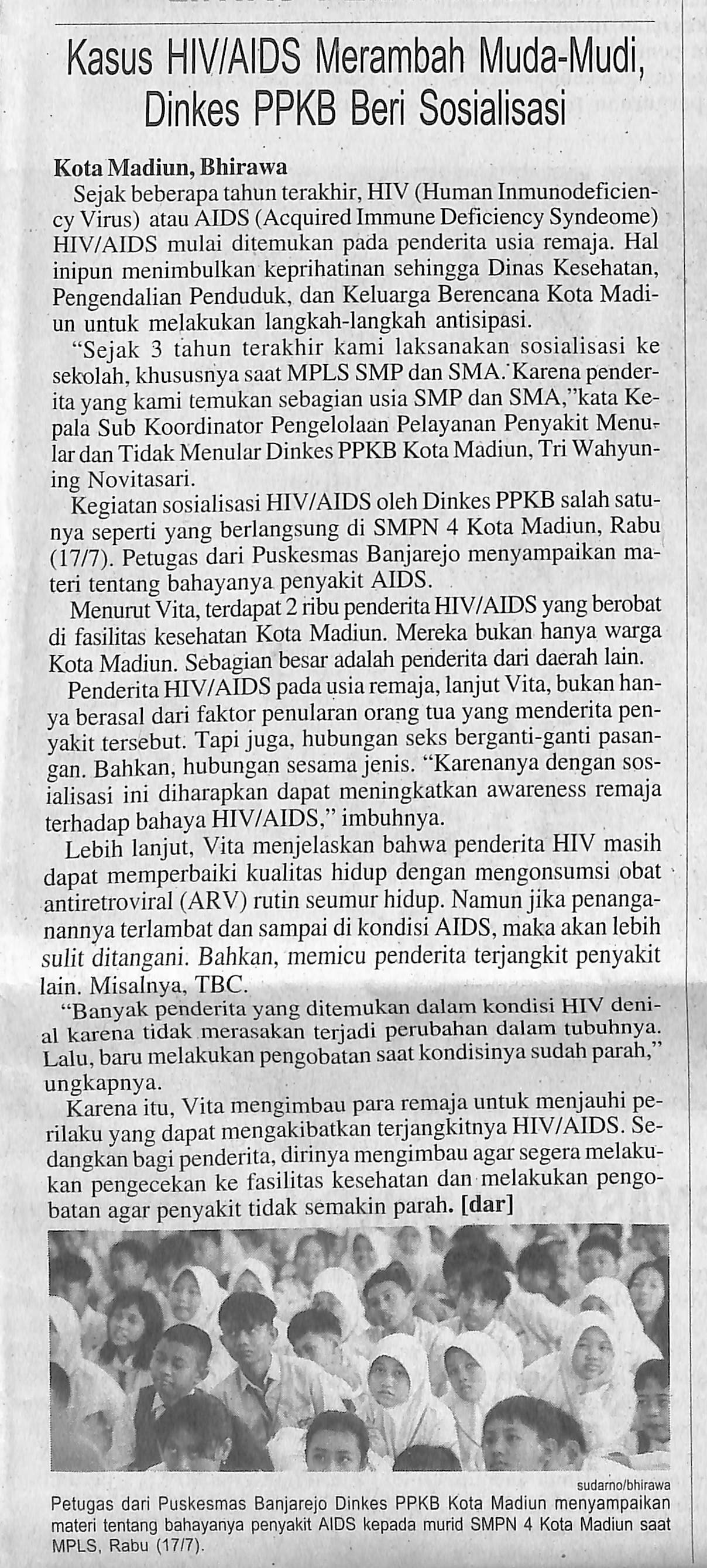 Kasus HIV atau AIDS Merambah Muda-Mudi, Dinkes PPKB Kota Madiun Beri Sosialisasi