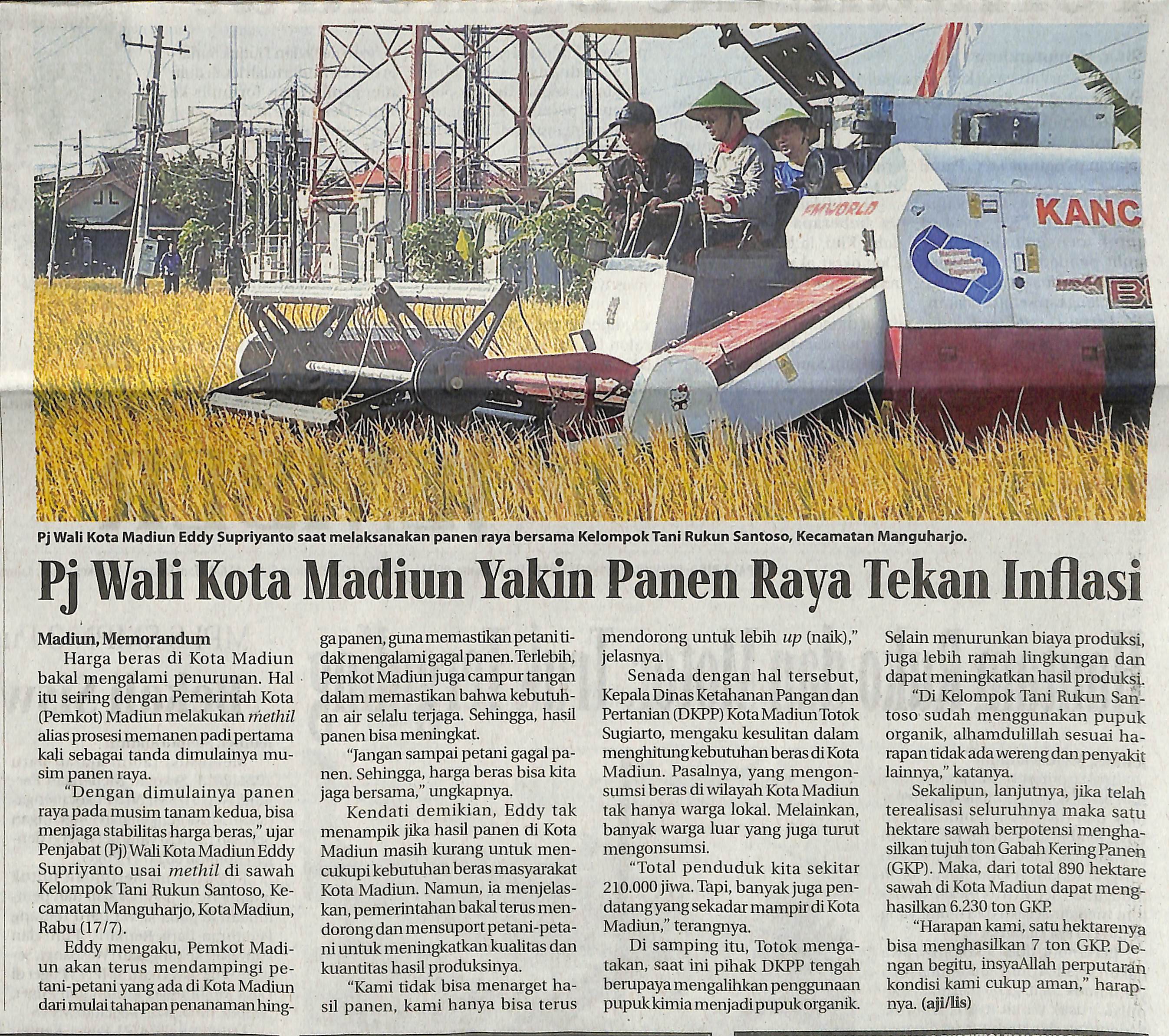 Pj Wali Kota Madiun Yakin Panen Raya Tekan Inflasi