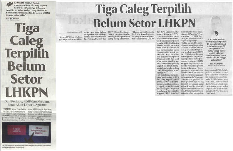 Tiga Caleg Terpilih Belum Setor LHKPN, Dari Perindo, PDIP dan Nasdem Batas Akhir Lapor 3 Agustus