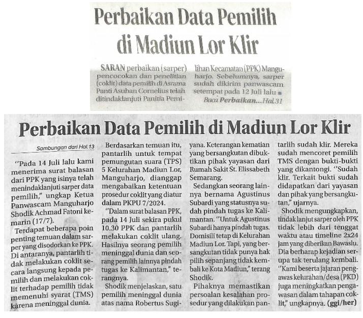 Perbaikan Data Pemilih di Madiun Lor Klir