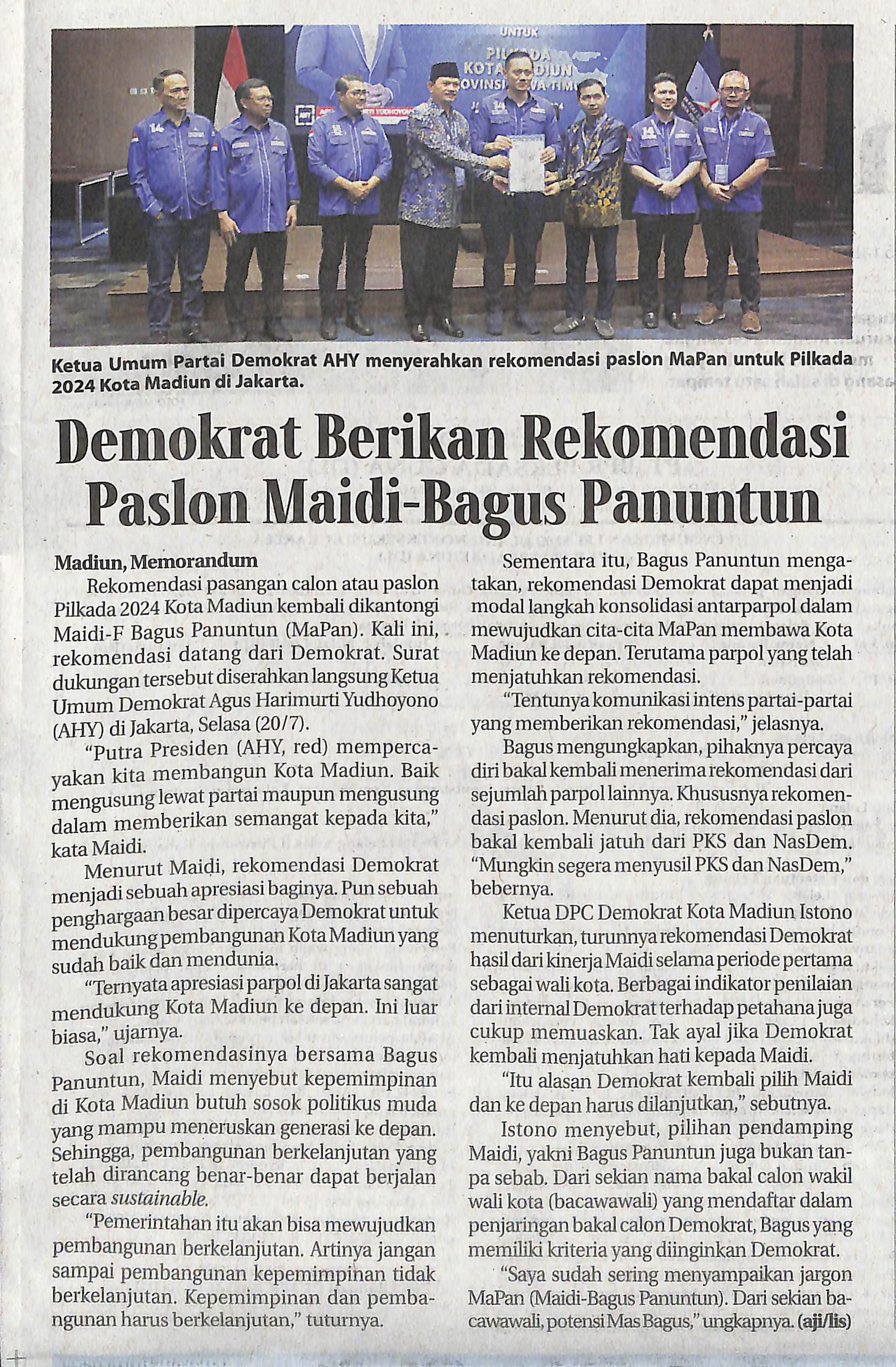 Demokrat Berikan Rekomendasi Paslon Maidi - Bagus Panuntun