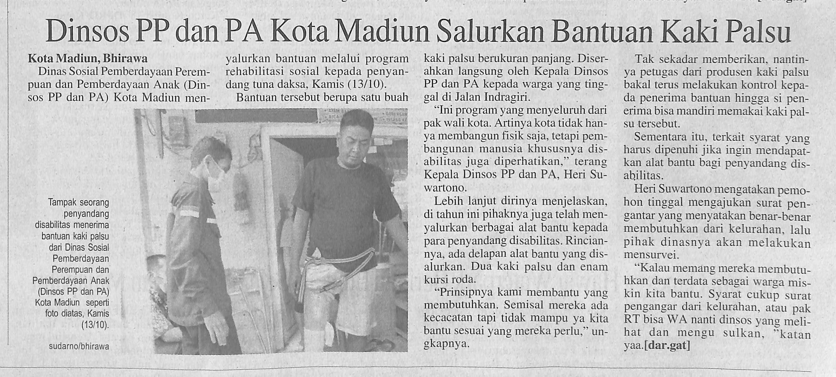 Dinsos PP dan PA Kota Madiun Salurkan Bantuan Kaki Palsu