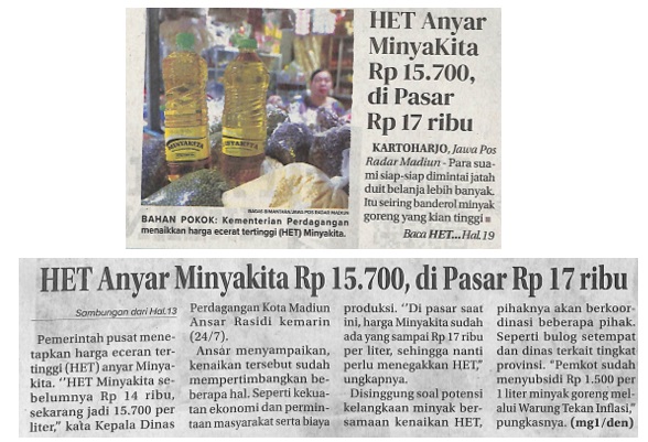 HET Anyar MinyaKita Rp 15.700, di Pasar Rp 17 ribu