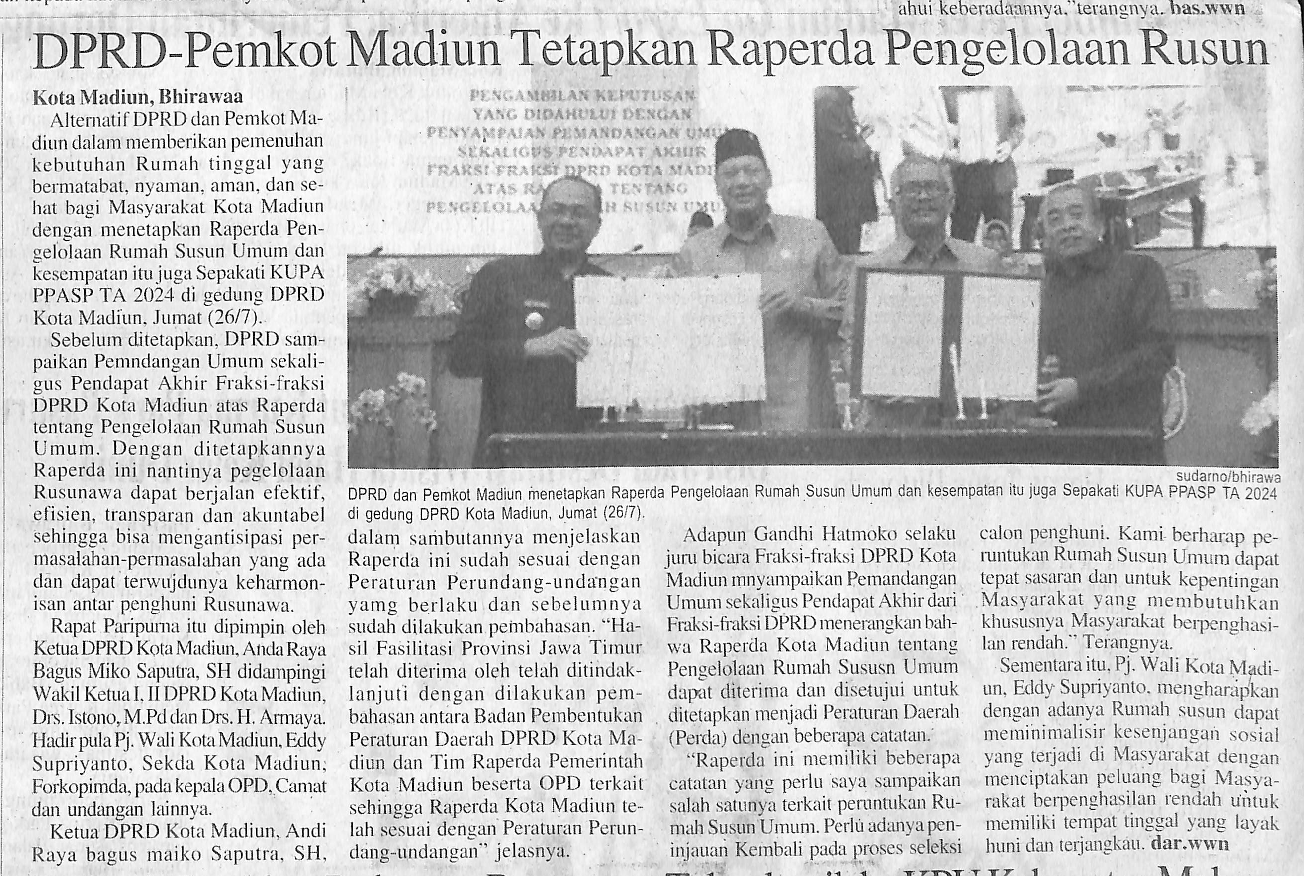 DPRD-Pemkot Madiun Tetapkan Raperda Pengelolaan Rusun
