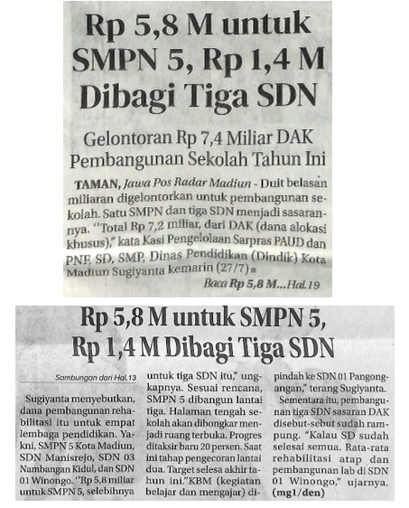 Rp 5,8 M untuk SMPN 5, Rp 1,4 M Dibagi Tiga SDN, Gelontorkan Rp 7,4 Miliar DAK Pembangunan Sekolah Tahun Ini