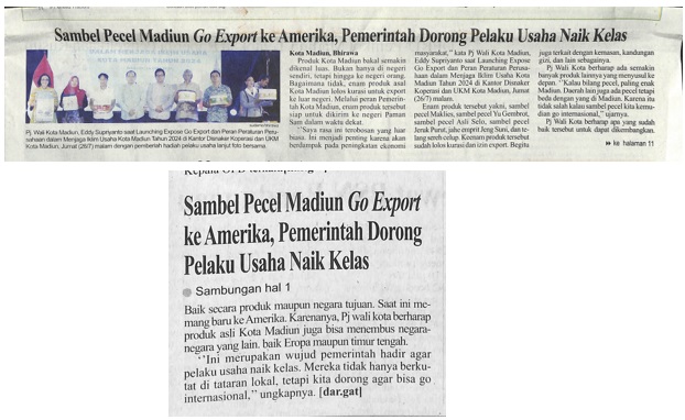 Sambel Pecel Madiun GO Export ke Amerika, Pemerintah Dorong Pelaku Usaha Naik Kelas