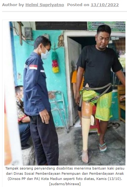 Dinsos PP dan PA Kota Madiun Salurkan Bantuan Kaki Palsu