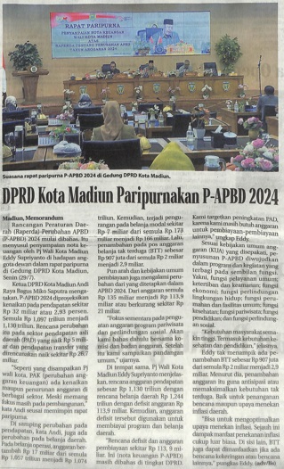 DPRD Kota Madiun Paripurnakan P-APBD 2024