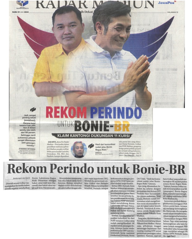 Rekom Perindo Untuk Bonie - BR, Klaim Kantongi Dukungan 11 Kursi