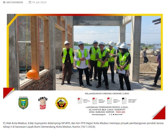 Pj Wali Kota Madiun Tinjau Pembangunan Pondok Lansia II, Pastikan Proses Berjalan Sesuai Rencana