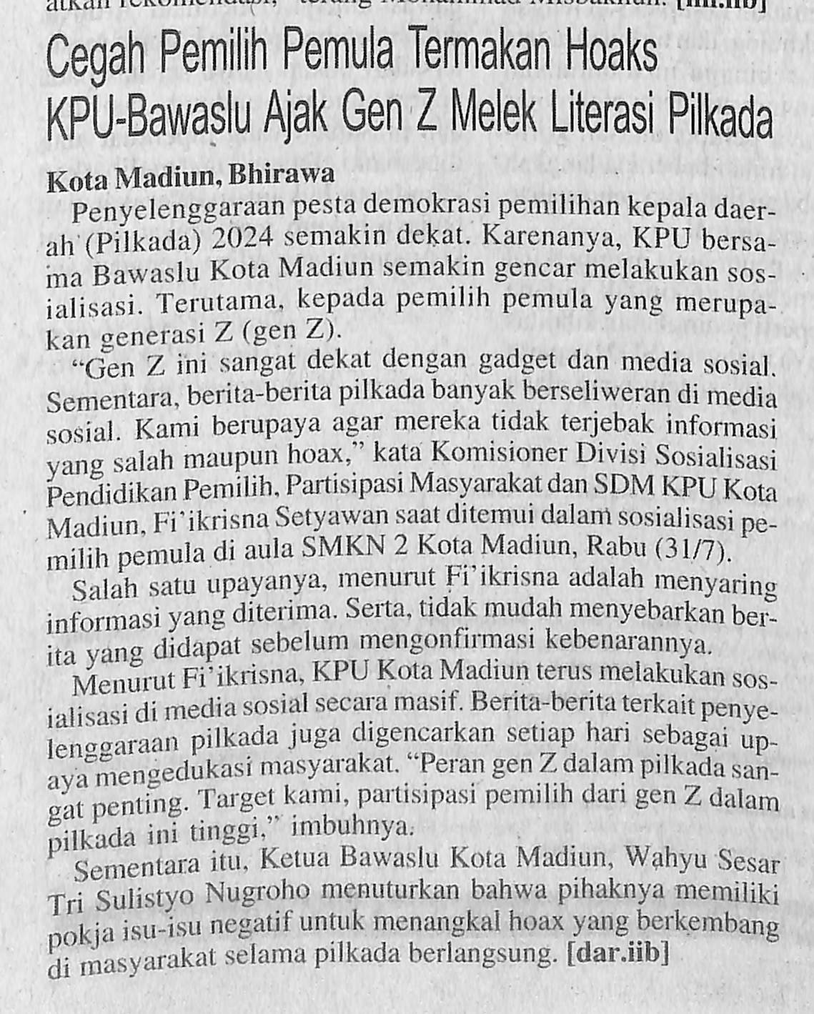 Cegah Pemilih Pemula Termakan Hoaks KPU-Bawaslu Ajak Gen Z Melek Literasi Pilkada
