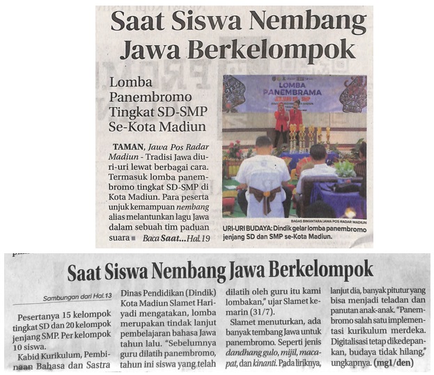 Saat Siswa Nembang Jawa Berkelompok, Lomba Panembromo Tingkat SD-SMP Se-Kota Madiun