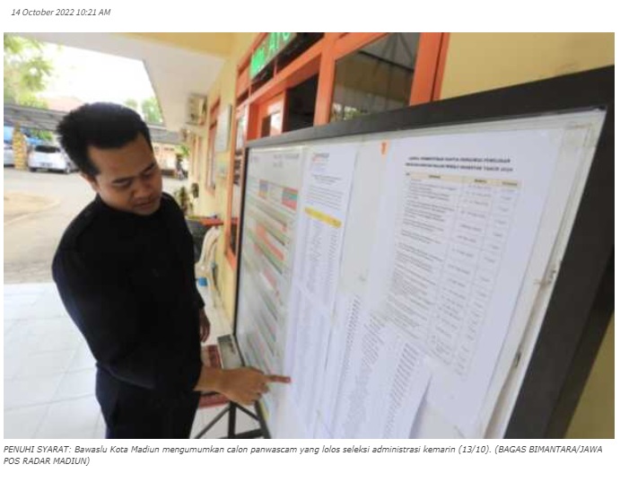 Tak Lolos Seleksi Administrasi, 9 Calon Panwascam di Kota Madiun Tereliminasi