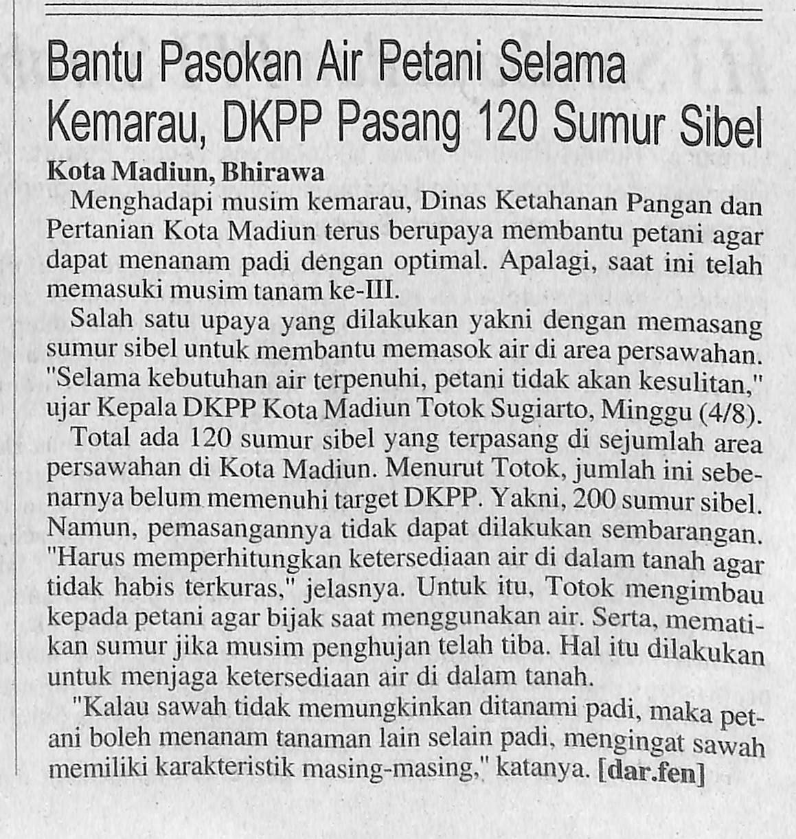 Bantu Pasokan Air Petani Selama Kemarau, DKPP Pasang 120 Sumur Sibel