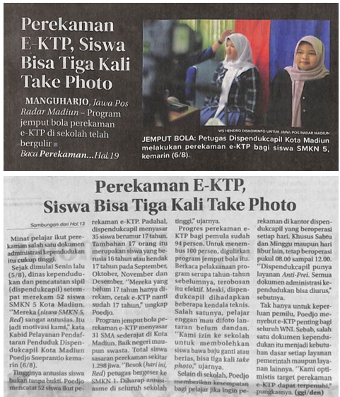 Perekaman E-KTP, Siswa Bisa Tiga Kali Take Photo