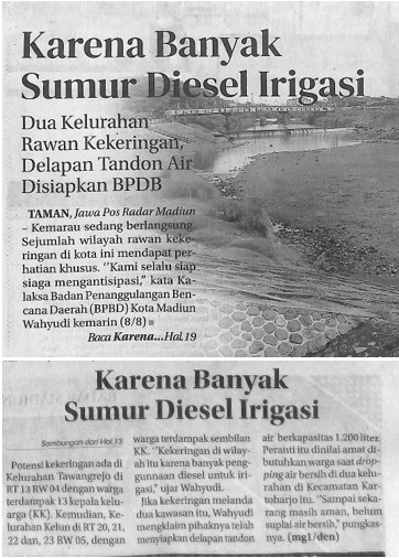 Karena Banyak Sumur Diesel Irigasi, Dua Keluarahan Rawan Kekeringan, Delapan Tandon Air Disiapkan BPBD