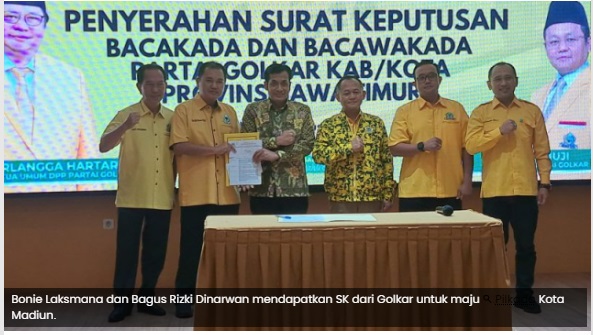 Dapat SK Golkar Maju Pilkada Kota Madiun, Bonie Laksmana Comeback Politik