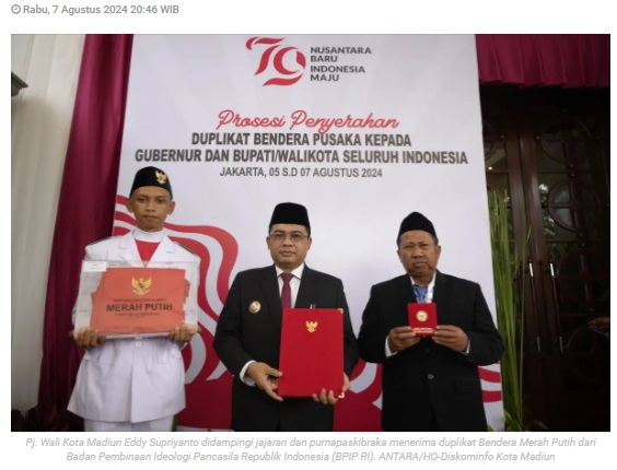 Pj Wali Kota Madiun terima duplikat Bendera Merah Putih dari BPIP