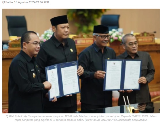 Pj Wali Kota dan DPRD Madiun setujui Raperda Perubahan APBD 2024